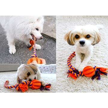 viewm 2 Dogs Durable Chew Toys Ball for Aggressive Chewers Tug of War Interactive Indestructible Dog Toys for Small Medium Large Dogs Puppies Teething Tough Puzzle Rope Toys, Orange & Red