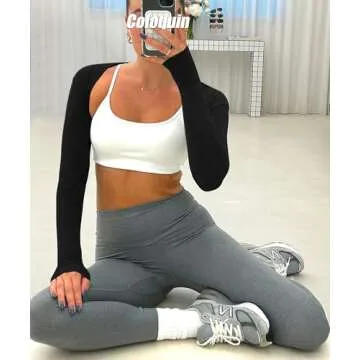 Coloquin Women Bolero Shrug Long Sleeve Open Front Workout Ballet Shrug Arm Sleeves Black S