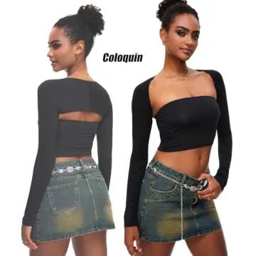 Coloquin Women Bolero Shrug Long Sleeve Open Front Workout Ballet Shrug Arm Sleeves Black S