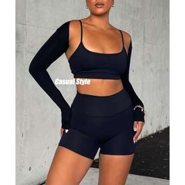 Coloquin Women Bolero Shrug Long Sleeve Open Front Workout Ballet Shrug Arm Sleeves Black S