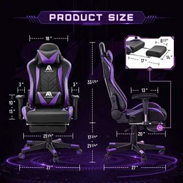 AA Products Gaming Chair High Back Ergonomic Computer Racing Chair Adjustable Gamer Chair with Footrest, Lumbar Support Swivel Chair – BlackPurple