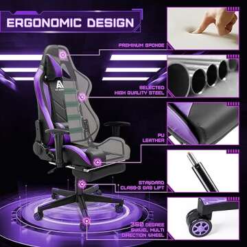 AA Products Gaming Chair High Back Ergonomic Computer Racing Chair Adjustable Gamer Chair with Footrest, Lumbar Support Swivel Chair – BlackPurple