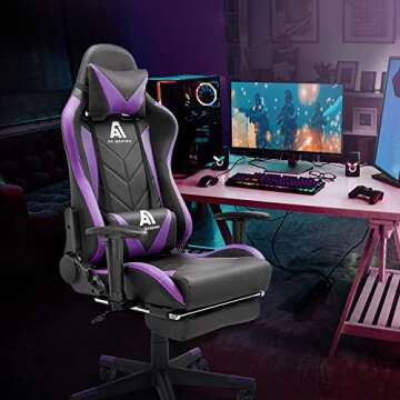 AA Products Gaming Chair High Back Ergonomic Computer Racing Chair Adjustable Gamer Chair with Footrest, Lumbar Support Swivel Chair – BlackPurple