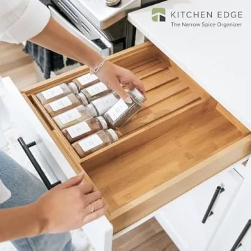 KitchenEdge Bamboo Spice Drawer Organizer for Efficient Storage