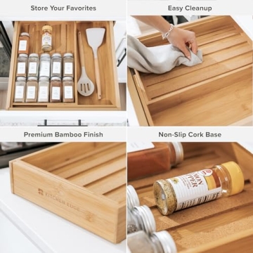 KitchenEdge Bamboo Spice Drawer Organizer for Efficient Storage