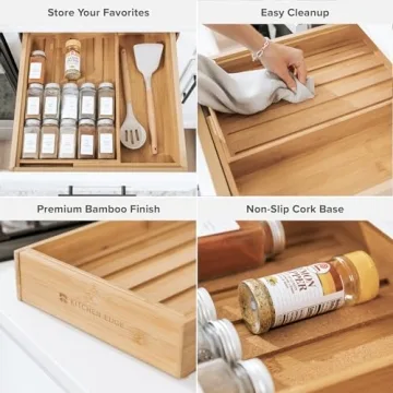 KitchenEdge Bamboo Spice Drawer Organizer for Efficient Storage