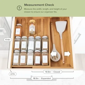 KitchenEdge Bamboo Spice Drawer Organizer for Efficient Storage