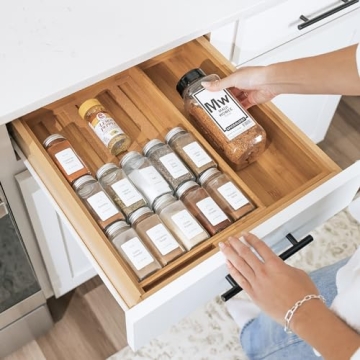 KitchenEdge Bamboo Spice Drawer Organizer for Efficient Storage