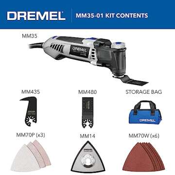 Dremel Multi-Max 3.5 Amp Oscillating Tool Kit with Tool-LESS Accessory Change- Multitool with 12 Accessories- Compact Head & Angled Body- Drywall, Nails, Remove Grout & Sanding- MM35-01