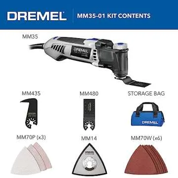 Dremel Multi-Max 3.5 Amp Oscillating Tool Kit with Tool-LESS Accessory Change- Multitool with 12 Accessories- Compact Head & Angled Body- Drywall, Nails, Remove Grout & Sanding- MM35-01