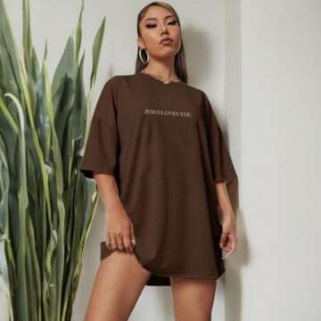 Jesus Loves You Round Neck Oversized Jesus is King T Shirts Half Sleeve Drop Shoulder Tee Brown