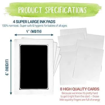 Baby Inkless Footprint & Handprint Kit with 4 Extra Large Ink Pads and 8 Imprint Cards by KiddyB, Perfect Baby Shower Registry Gift for Boys and Girls Photo or Picture Frames