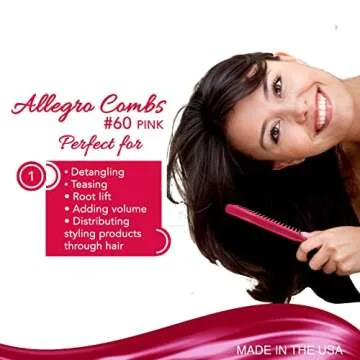 Allegro Combs 60 Parting Three Row Combs Salon Hairstylist Hairdresser Detangle Combs For Natural Hair And Wigs For Curly Hair Made In The Usa 2 Pcs. (Pink)