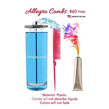 Allegro Combs 60 Parting Three Row Combs Salon Hairstylist Hairdresser Detangle Combs For Natural Hair And Wigs For Curly Hair Made In The Usa 2 Pcs. (Pink)