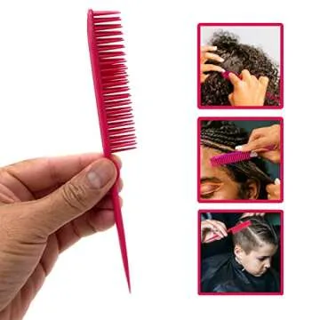 Allegro Combs 60 Parting Three Row Combs Salon Hairstylist Hairdresser Detangle Combs For Natural Hair And Wigs For Curly Hair Made In The Usa 2 Pcs. (Pink)
