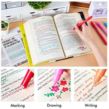 AOROKI 10 Colors Dual Tip Highlighter Pens for Kids