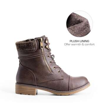 DREAM PAIRS Women's Lace Up Combat Boots Ankle Booties,Size 9,Brown,PEAKK