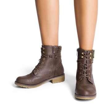 DREAM PAIRS Women's Lace Up Combat Boots Ankle Booties,Size 9,Brown,PEAKK
