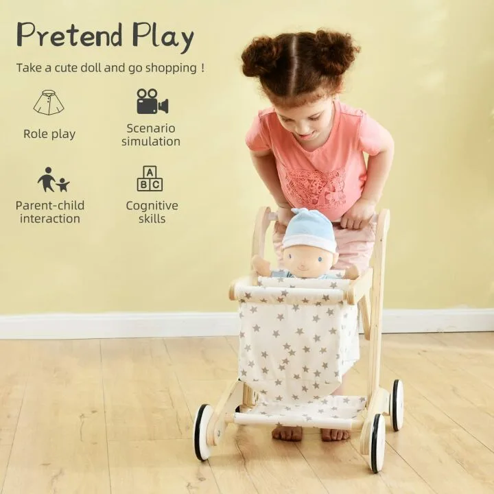 Wooden Baby Push Walker Doll Stroller and Toy