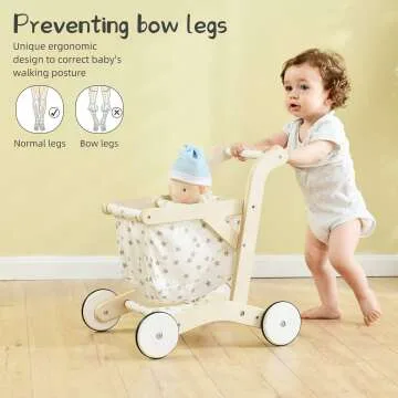 Wooden Baby Push Walker Doll Stroller and Toy