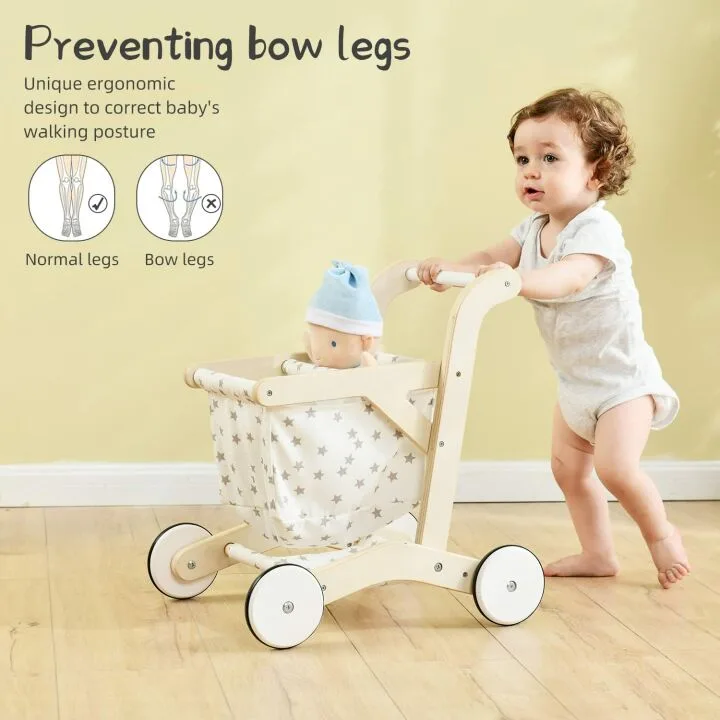 Wooden Baby Push Walker Doll Stroller and Toy