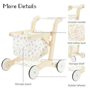 Wooden Baby Push Walker Doll Stroller and Toy