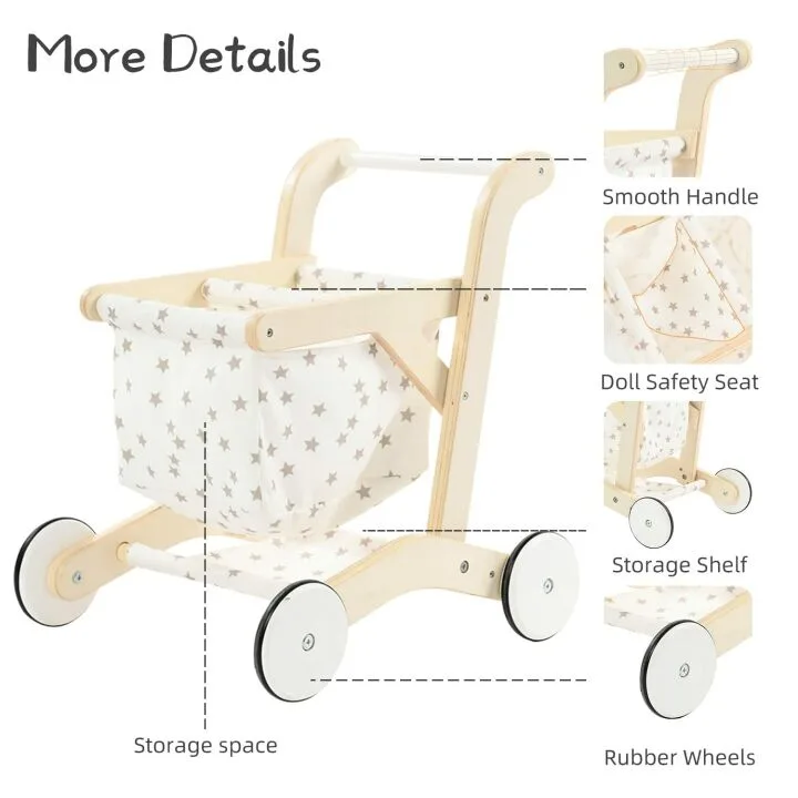 Wooden Baby Push Walker Doll Stroller and Toy