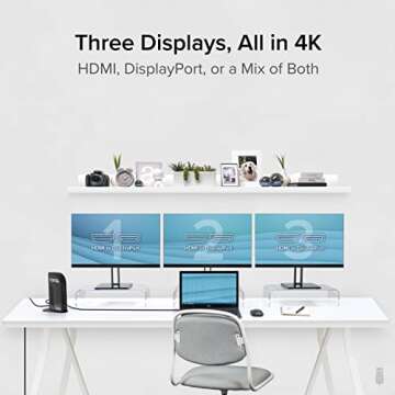 Plugable 4K Docking Station Triple Monitor with 100W Power Delivery, USB-C Dock for Thunderbolt and USB-C Windows and Mac M1 M2 M3, Driver Required (3X HDMI, DisplayPort, 1x USB-C, USB 3.0, SD Card)