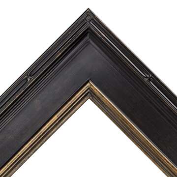 Museum Plein Aire Ornate Picture Frame - 20x24, Antique Black W/Gold Oil Painting Frames | Hand Leafed High-End Antique Style Frames | Open Back Frames with No Glass or Backing