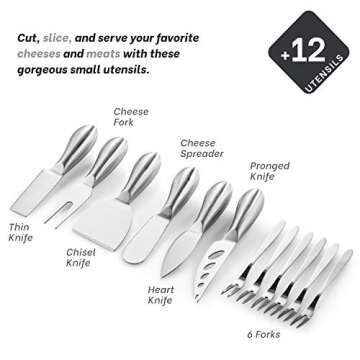 MITBAK Charcuterie Board Tray with 12 Cheese Utensils | Bamboo Cheese Board Serving Tray | Cutting B...