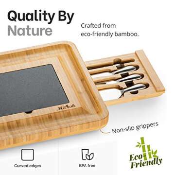 MITBAK Charcuterie Board Tray with 12 Cheese Utensils | Bamboo Cheese Board Serving Tray | Cutting Board Platter Housewarming, Wedding Mom Gifts| 16 x 13 x 2