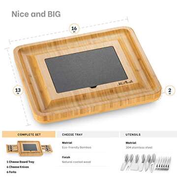 MITBAK Charcuterie Board Tray with 12 Cheese Utensils | Bamboo Cheese Board Serving Tray | Cutting Board Platter Housewarming, Wedding Mom Gifts| 16 x 13 x 2