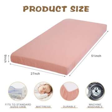 Newwiee 3 Pcs Muslin Crib Sheets 51.2" x 27.6" Mini Baby Sheets for Girls Boys Soft Fitted Neutral Mattress Sheet for Crib