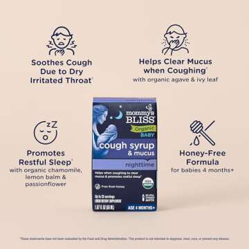 Mommy's Bliss Organic Baby Cough Syrup & Mucus Night Time, Contains Organic Agave and Ivy Leaf, Made for Babies 4 month+, 1.67 Fluid Ounces