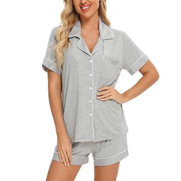 Senert Womens Pajamas Set Short Sleeve Sleepwear Womens Button Down Nightwear Soft Pj Lounge Sets Li...