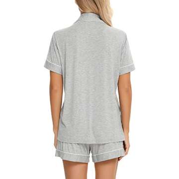 Senert Womens Pajamas Set Short Sleeve Sleepwear Womens Button Down Nightwear Soft Pj Lounge Sets Light Grey,Small