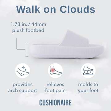 CUSHIONAIRE Feather Slides – Comfortable Cloud Cushion House Slippers for Women, Indoor Outdoor EVA Foam Foot Spa Shower Shoes, Non-Slip Arch Support, WHITE 7