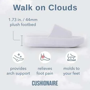 CUSHIONAIRE Feather Slides – Comfortable Cloud Cushion House Slippers for Women, Indoor Outdoor EVA Foam Foot Spa Shower Shoes, Non-Slip Arch Support, WHITE 7