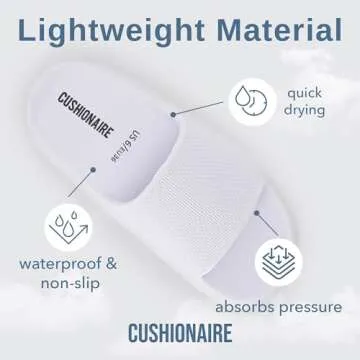 CUSHIONAIRE Feather Slides – Comfortable Cloud Cushion House Slippers for Women, Indoor Outdoor EVA Foam Foot Spa Shower Shoes, Non-Slip Arch Support, WHITE 7