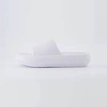 CUSHIONAIRE Feather Slides – Comfortable Cloud Cushion House Slippers for Women, Indoor Outdoor EVA Foam Foot Spa Shower Shoes, Non-Slip Arch Support, WHITE 7