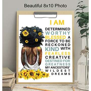 Inspirational Motivational Black Wall Art & Decor - African American Women - Positive Quotes - Positive Affirmations Home Decor Poster for Girls Room, Teens Bedroom, Encouragement Gifts for Women