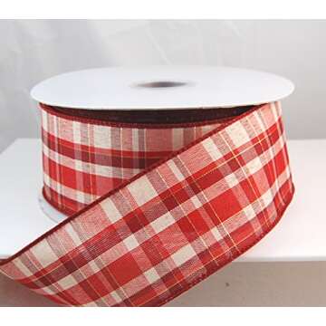 Reliant Ribbon Plaid Prime Value Wired Edge Ribbon - Red 50 Yards