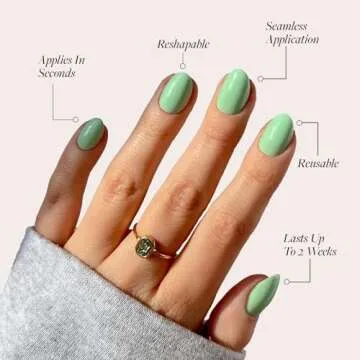 Glamnetic Press On Nails - Mint Green | Solid Opaque Pastel Green Short Oval Nails, Reusable | 15 Sizes - 30 Nail Kit