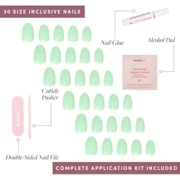 Glamnetic Press On Nails - Mint Green | Solid Opaque Pastel Green Short Oval Nails, Reusable | 15 Sizes - 30 Nail Kit