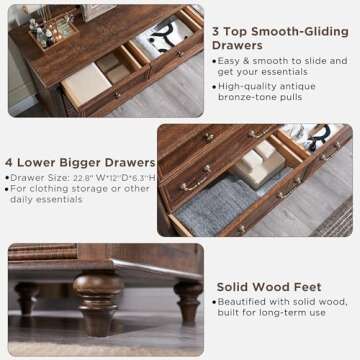 T4TREAM Farmhouse 7 Drawers Dresser Chests for Bedroom w/ 4 Solid Wood Feet & Column Decor, Tall Wide Wood Country Rustic Chest of Drawers, Storage Dressers for Bedroom, Living Room,Reclaimed Barnwood