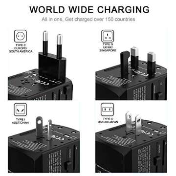 International Travel Adapter, MINGTONG 3 USB & 1 USB C Worldwide Universal Travel Power Plug Adapter...