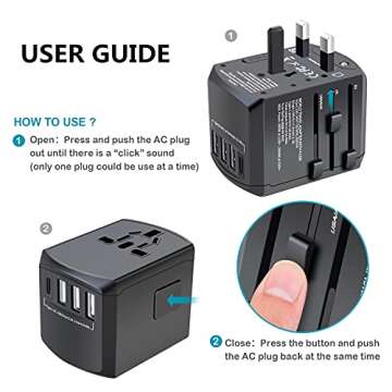 International Travel Adapter, MINGTONG 3 USB & 1 USB C Worldwide Universal Travel Power Plug Adapter, All in One European Power Electrical Adapter for Travel Type C Type A Type G for UK Japan China EU