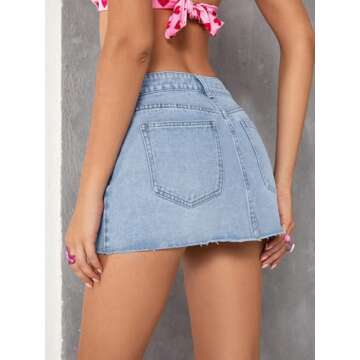 Jumppmile Womens Mini Denim Skirt Mid Waist Mini Y2K Jean Skirts Light Blue Small