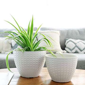 LA JOLIE MUSE Flower Pots Outdoor Indoor, Garden Planters, Modern Chic Planters with White Geometric...