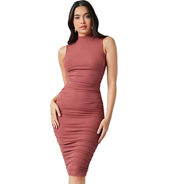 Floerns Women's Elegant Solid Sleeveless Mock Neck Bodycon Dress